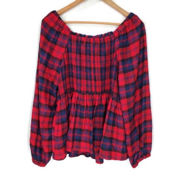 Torrid Brushed Red Plaid Smocked Top, Babydoll cut, Puff sleeves, NWT size 2X - Picture 7 of 13